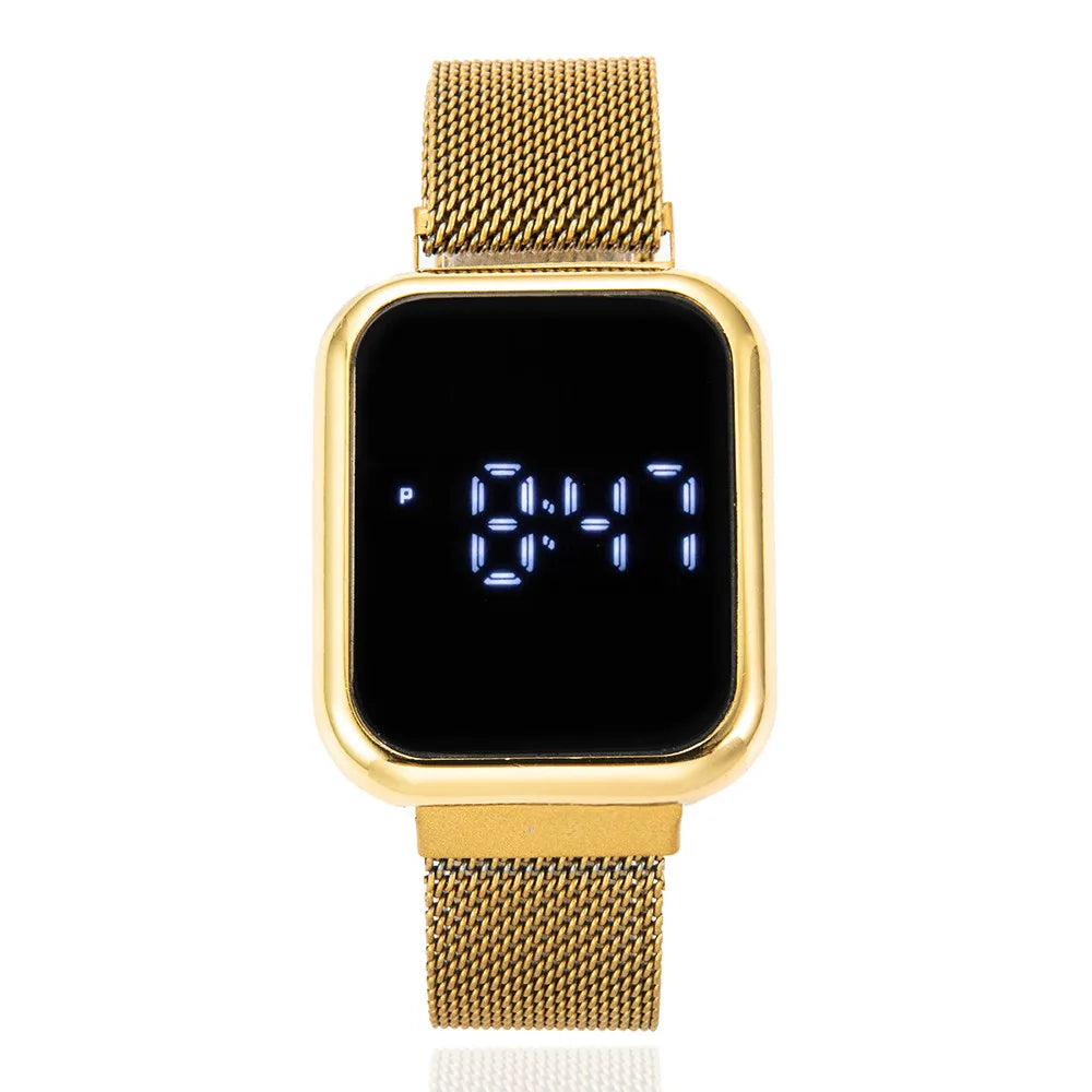 Casual Digital Watch for Men Women Luxury Rose Gold LED Watches Magnetic Metal Mesh Band Fashion Simple Ladies Electronic Clock