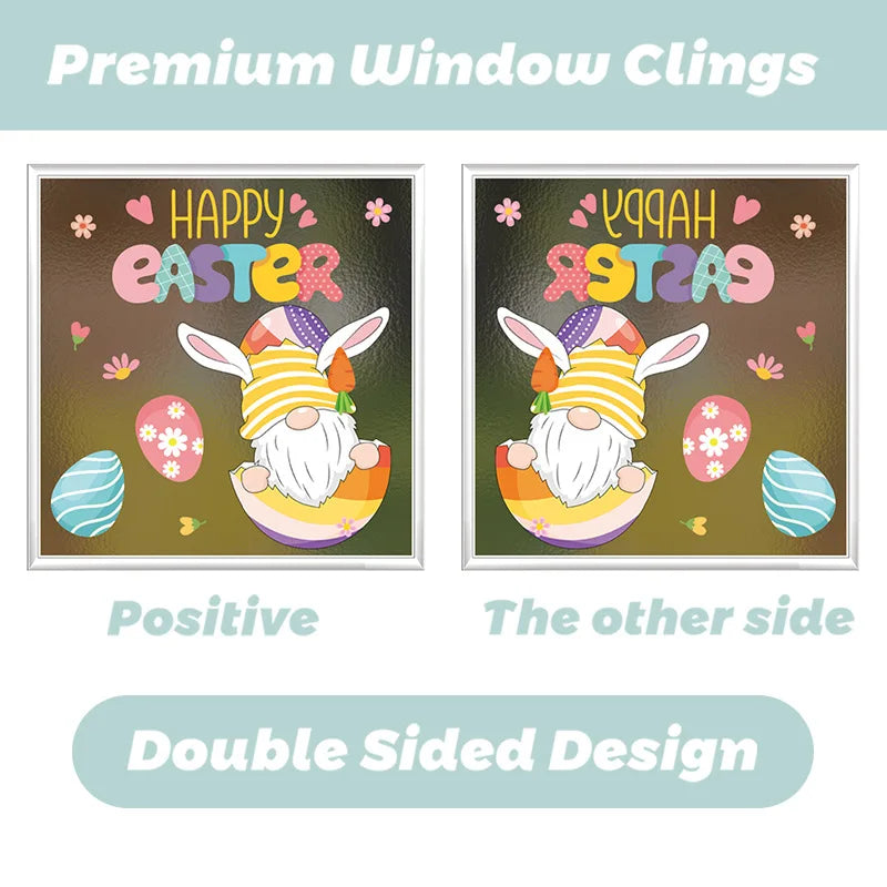 Easter Stickers for Window, Glass Door Stickers Easter Decorations, Bunny Stickers with Eggs Decals for Home Office Classroom
