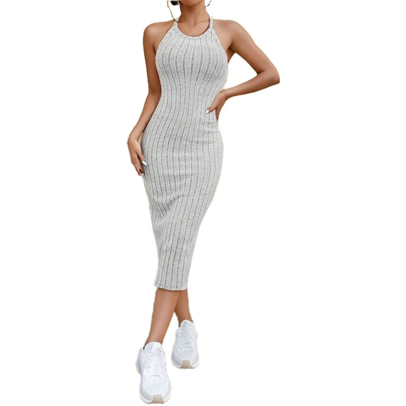 Women's sweater dresses, round neck, solid color, versatile, without belt, knitted sweater dress