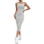 Women's sweater dresses, round neck, solid color, versatile, without belt, knitted sweater dress