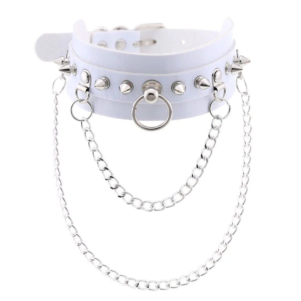 New Harajuku Chocker Sexy Pentagram Rivets White Goth Punk Chokers Gothic Choker Necklace for Women Hip Hop Bondage Cosplay