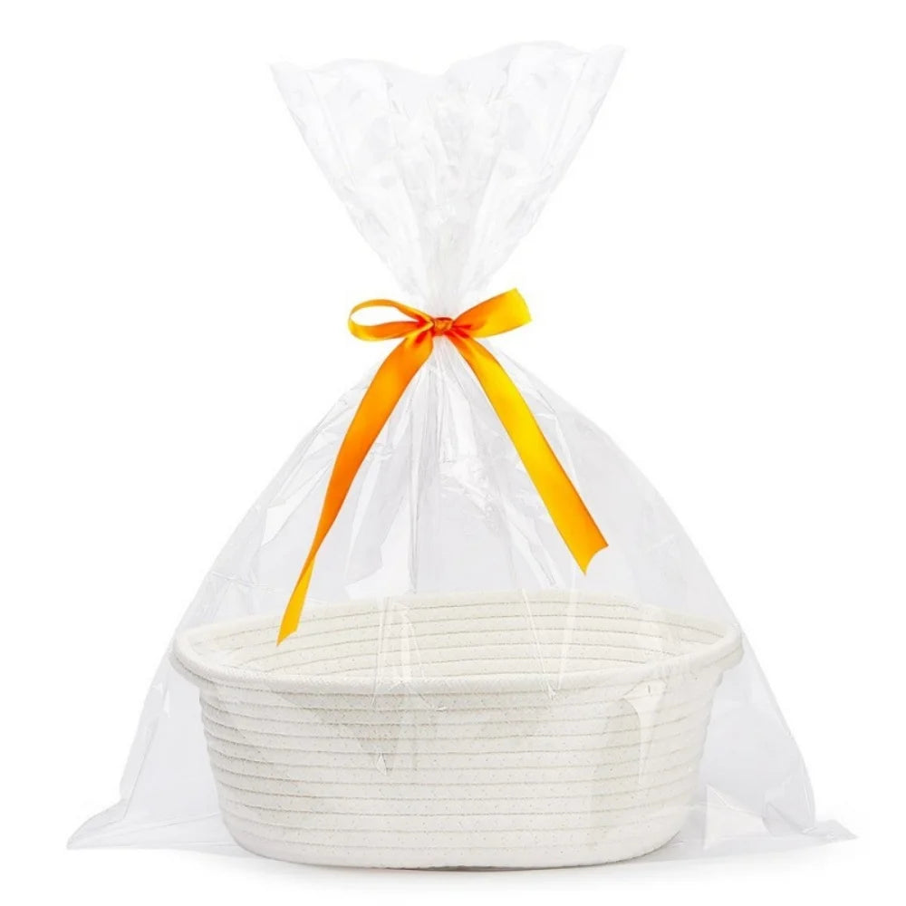 Easter Rope Basket With Transparent Packaging Bag And Ribbon Bow Woven Basket Open Dish Storage Basket Shelf Basket Key Towel