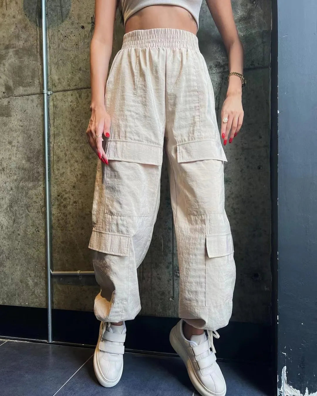 Women's Pants  High Waisted Drawstring Leggings Workwear Longs Sports Wide Leg Trousers Summer