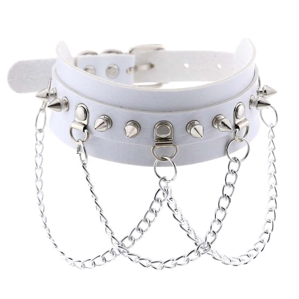 New Harajuku Chocker Sexy Pentagram Rivets White Goth Punk Chokers Gothic Choker Necklace for Women Hip Hop Bondage Cosplay