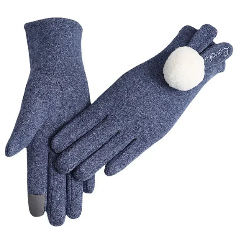 Fashion  Glove Women Vintage Winter Touch Screen Full Finger Warm Windproof Cycling Driving Female Lady Gloves Mittens