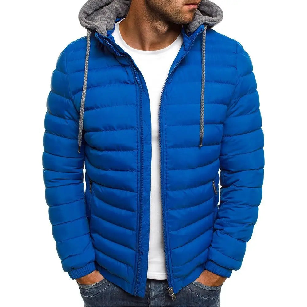 Men jacket 2025 thick stand up collar hooded solid color winter jacket men waterproof and warm business casual men jacket S-3XL