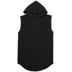 Men Tie Collar Hooded Sleeveless Vests Male Summer Loose Solid Hip Hop Tee Shirt Tops