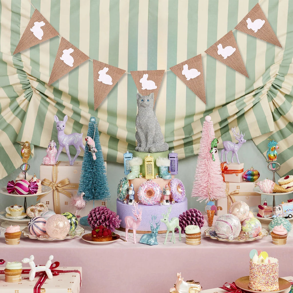 Easter Cute Rabbit Jute Banner Garland Burlap Linen Flag 2025 Happy Easter Party Home Wall Hanging Decoration Supplies Kids Gift