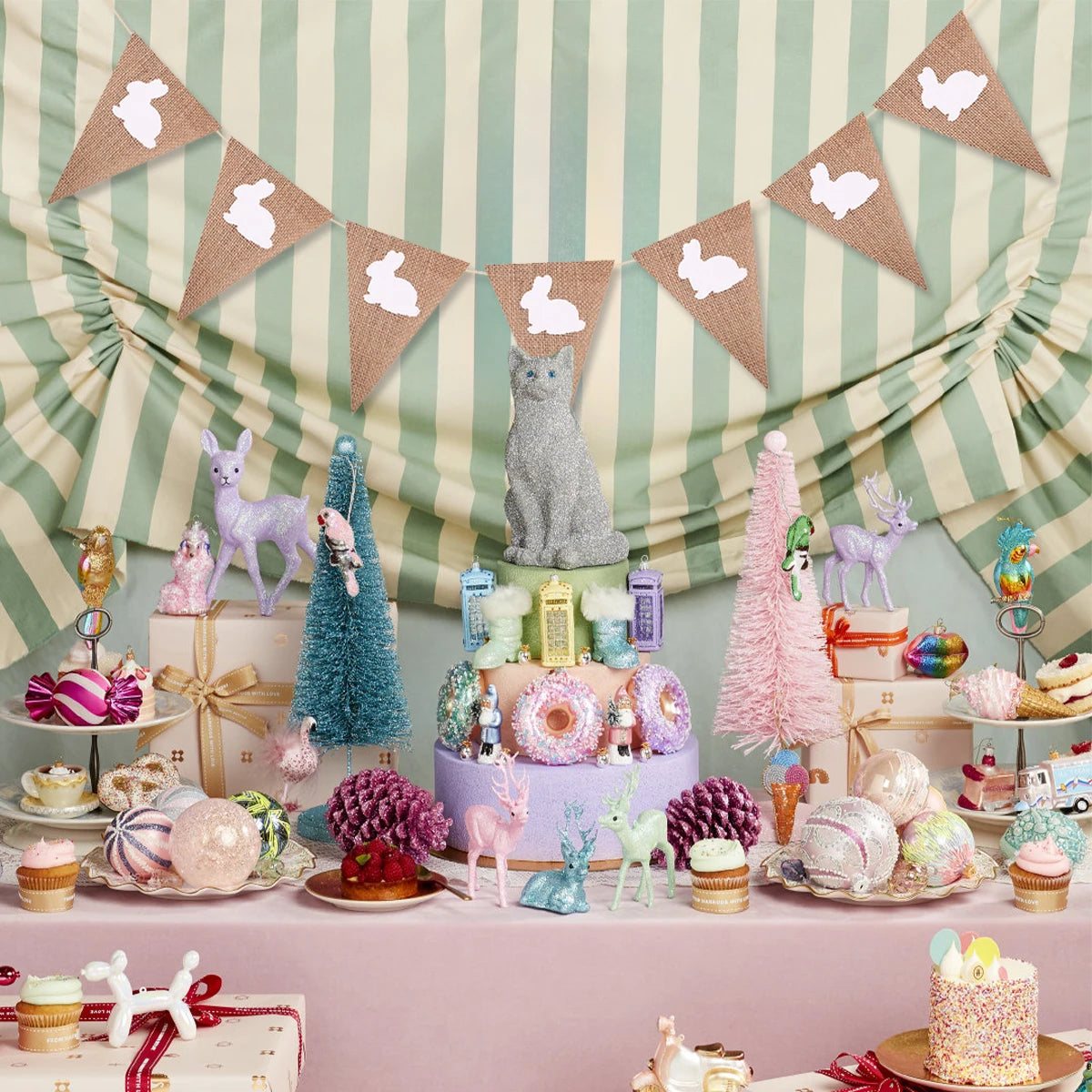 Easter Cute Rabbit Jute Banner Garland Burlap Linen Flag 2025 Happy Easter Party Home Wall Hanging Decoration Supplies Kids Gift