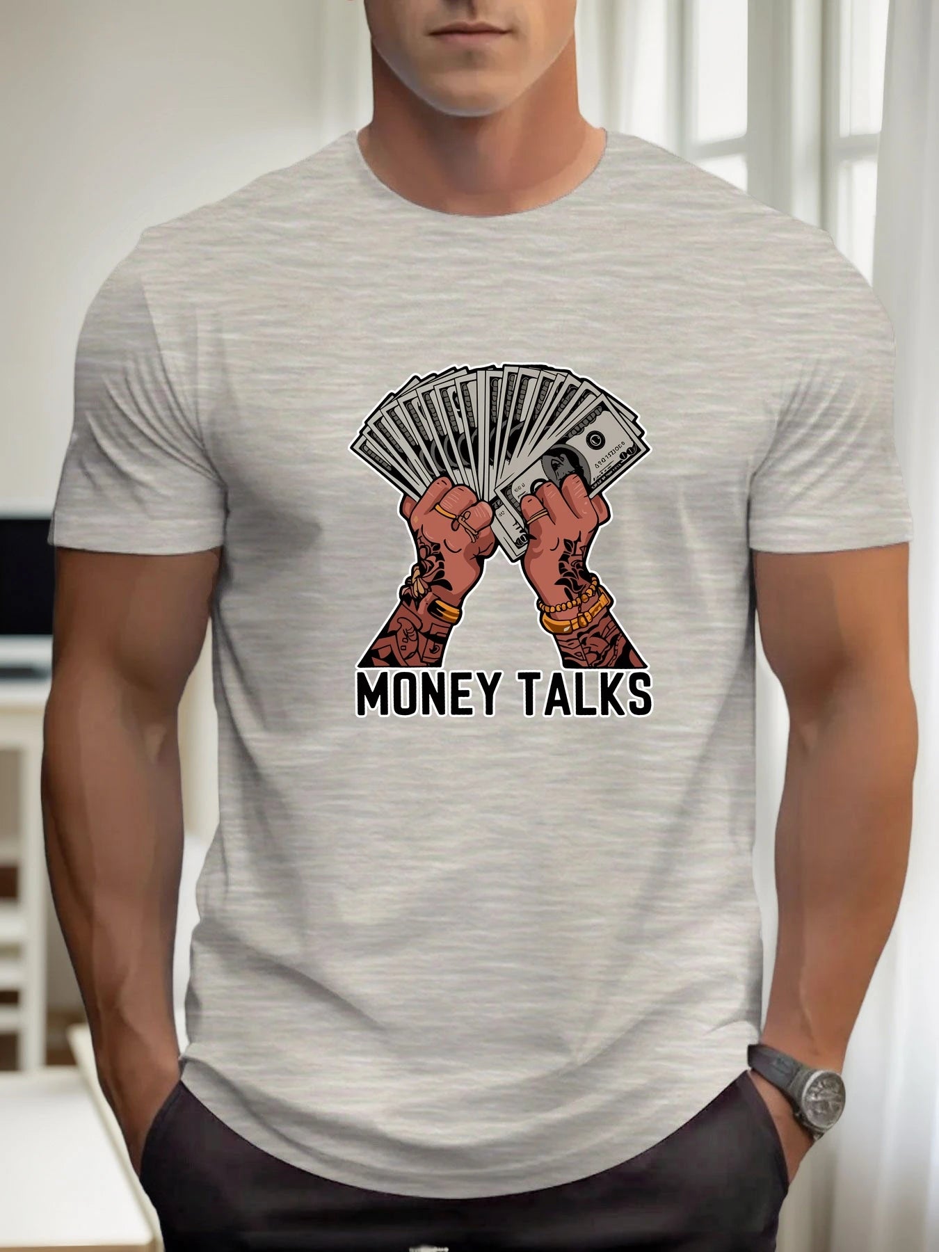 T Shirts For Man MONEY TALKS 100% Cotton Graphic Printing Summer Round Neck T-Shirt Casual Breathable Street Style Daily Top