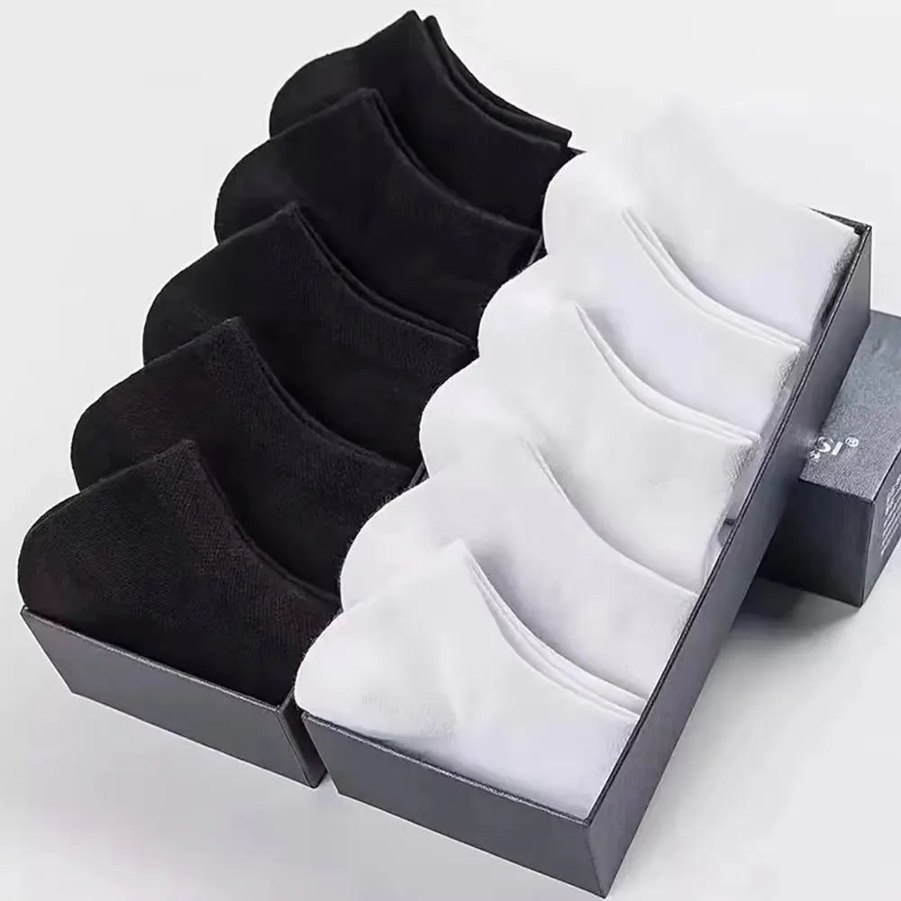 10 pairs/Men's Socks Spring/Summer Thin, Breathable, Soft Polyester Cotton Socks Black Casual Business Ankle Socks Boat Socks Si