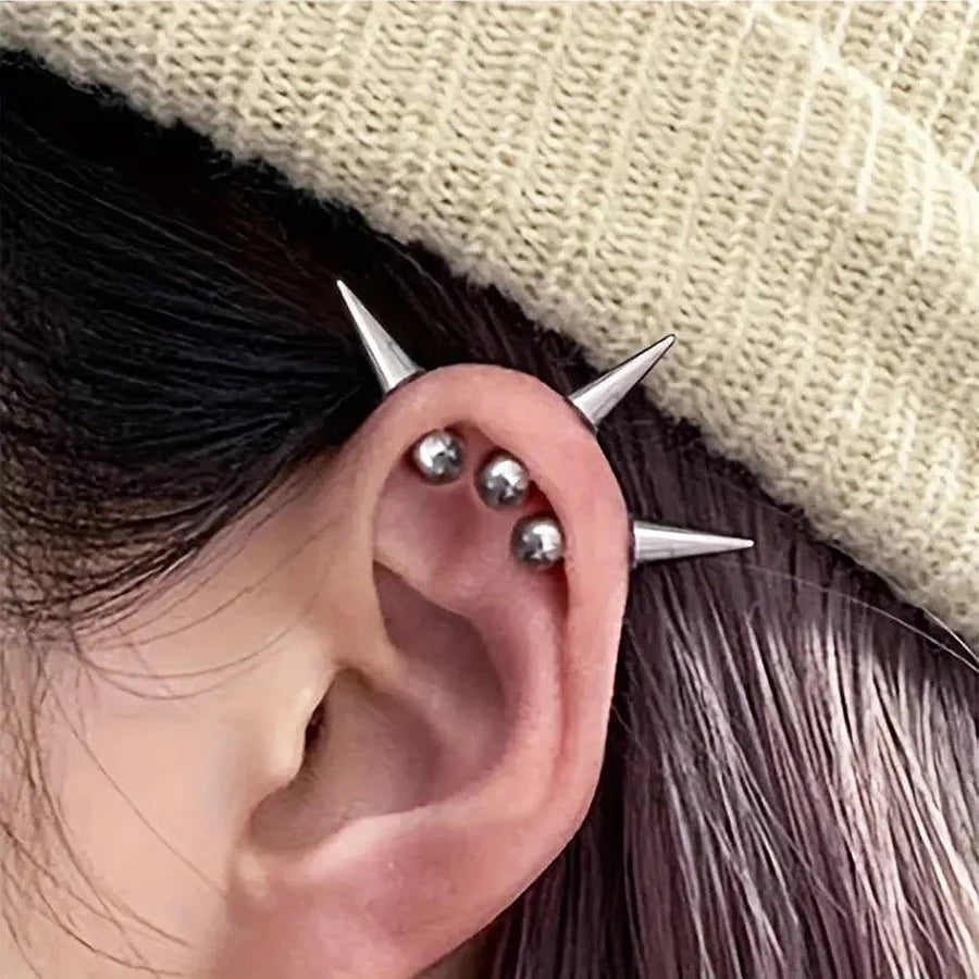 3 stainless steel tapered stud earrings, lip studs, punk-style piercing accessory, hypoallergenic