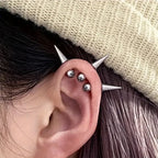 3 stainless steel tapered stud earrings, lip studs, punk-style piercing accessory, hypoallergenic