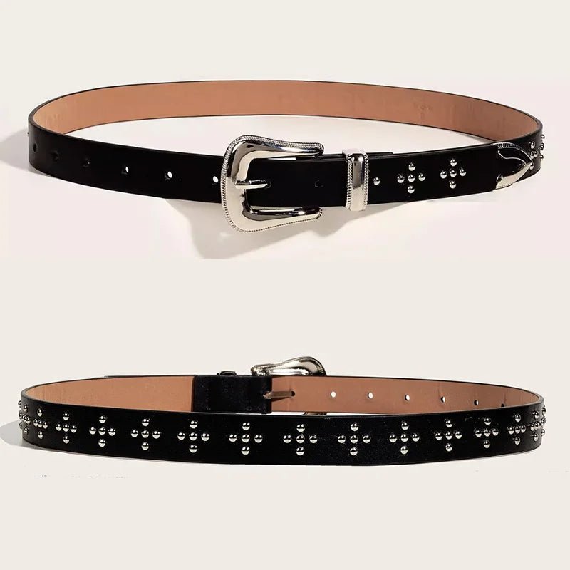 Fashion Belt For Women Designer Cross Rivet Waistband Punk Gothic Y2K Belt Female Hit Pop Desiner Elegant Jeans Belt Dark series