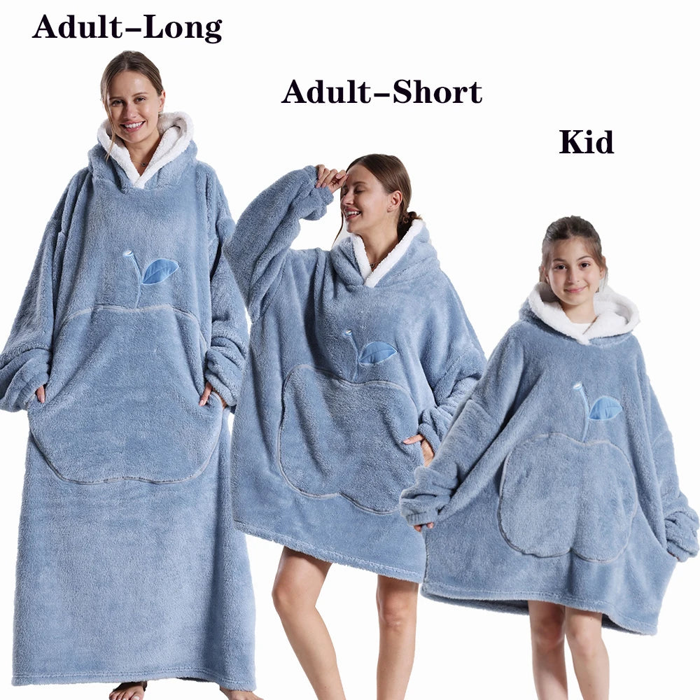 Winter Hoodies Sweatshirt Women Men Pullover Extra Long Warm Soft Fleece Giant TV Oversized Blanket with Long Flannel Sleeves