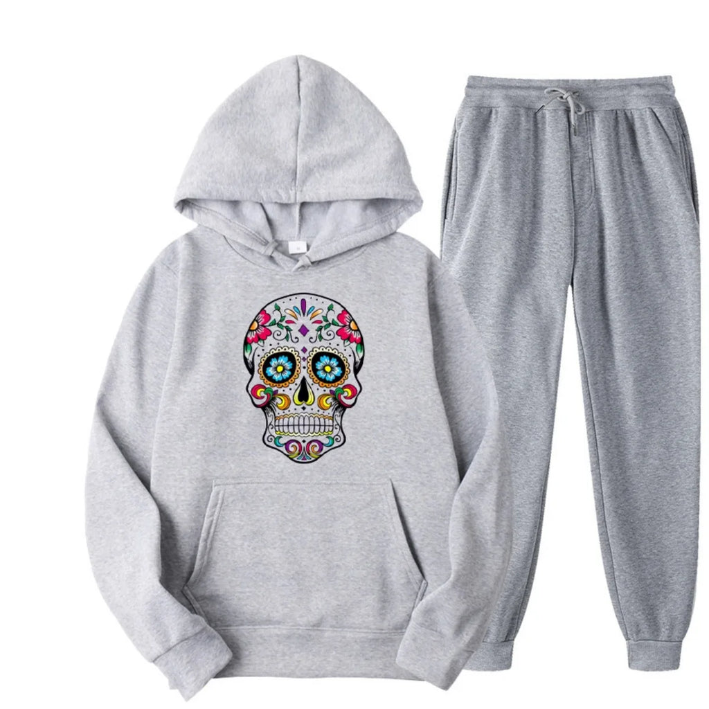 Men's Hoodie Set, High-quality 100% Cotton, Street Style, Loose and Cool, Skull Print, Autumn and Winter