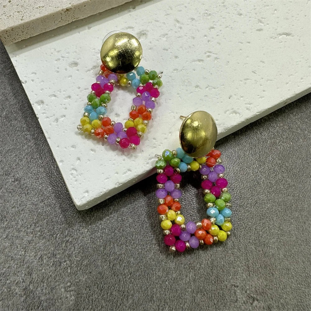 Big Drop Earrings For Women Metal Thread Beads Handmade Crystal Long Earrings Statement Fashion Jewelry