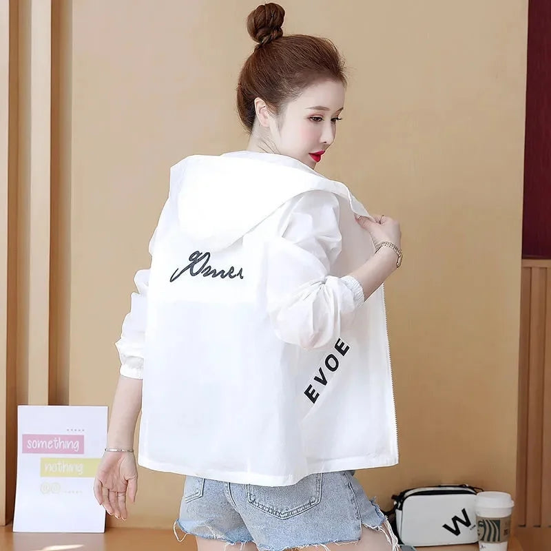 Women's Jacket 2025 New Summer Sun Protection Thin Coat Zipper Hooded Loose Windbreaker Jackets Famale Basic Coats Outwear