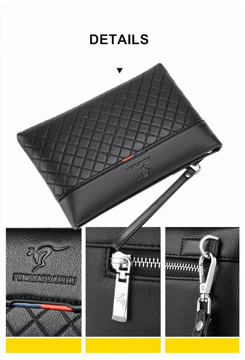 Men's  Clutches Handbag Plaid New Soft Leather Moneybags Casual Envelope Bag Fashion High Capacity Trend Style Business Gift