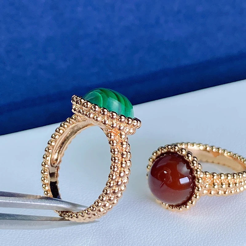 Red & Green Gemstone Statement Ring - French Vintage Minimalist Jewelry, Bold Contrast Color Cocktail Ring, Party Gift for Her