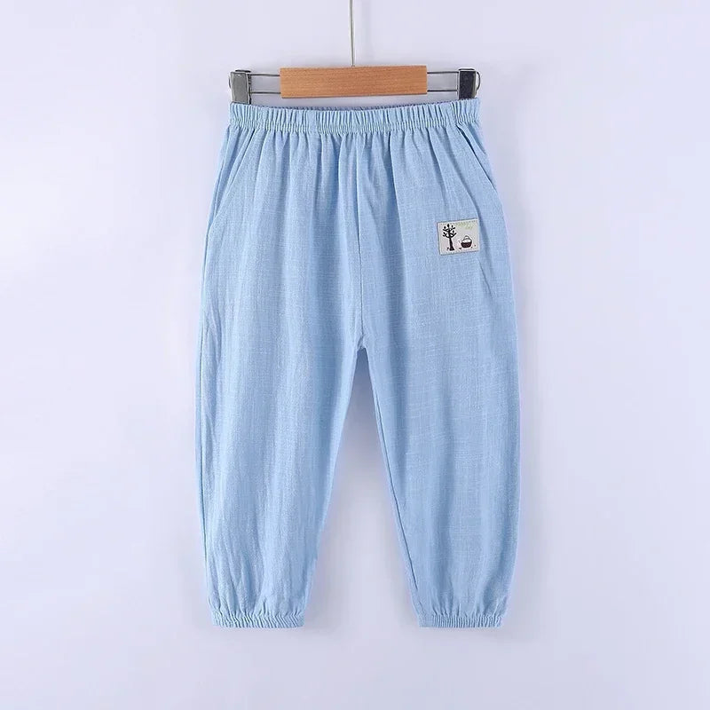Children Pants Trousers for Boys Girls Cotton Linen Elastic Waist Summer Anti-Mosquito Pants Kids Clothing Long Pants 100-160cm