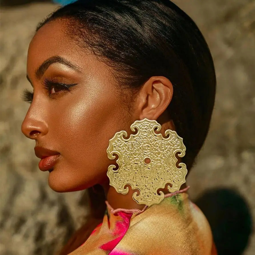 Hoop Earring For Women Gold Color Stud Big Pendant dangle Drop  Earrings