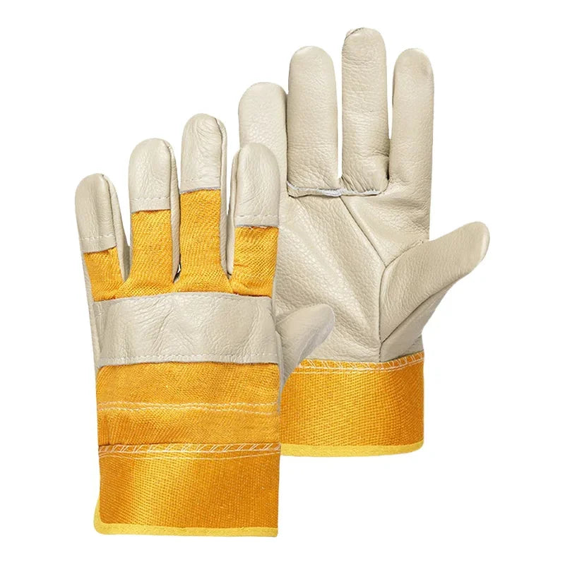 Men Work Gloves Soft Cowhide Driver Hunting Driving Farm Garden Welding Security Protection Safety Mechanic Glove