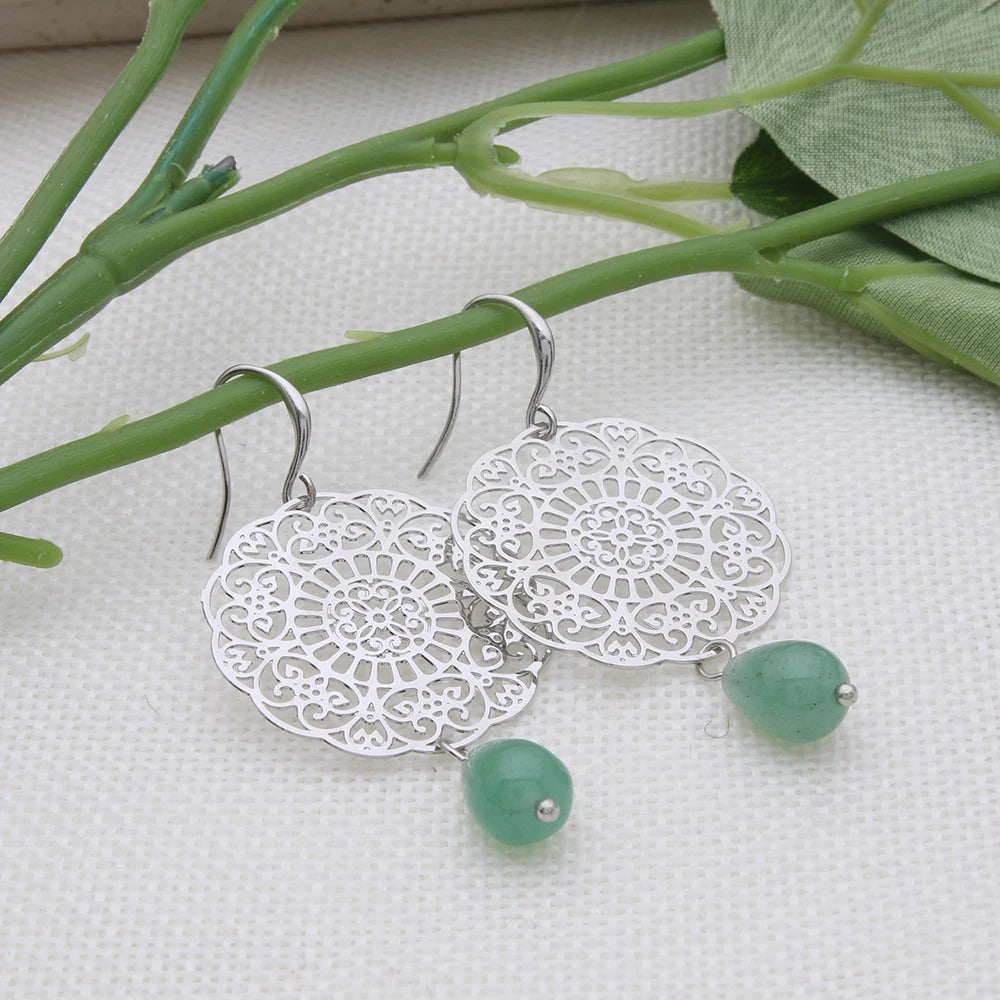 Drop Earrings Dangle Bohemian Metal Carving Hollow Pattern Crystal Water Charm 2023 New Hot Fashion Jewelry Accessories Brand Ms