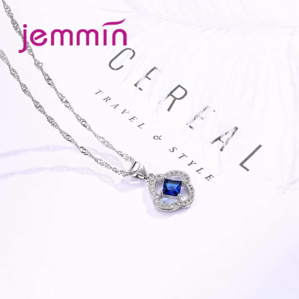 Women Jewelry Set Trendy 925 Silver  Cubic Zirconia Pendants Necklace Dangle Earrings Set For Engagement Wedding Accessory