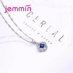 Women Jewelry Set Trendy 925 Silver  Cubic Zirconia Pendants Necklace Dangle Earrings Set For Engagement Wedding Accessory