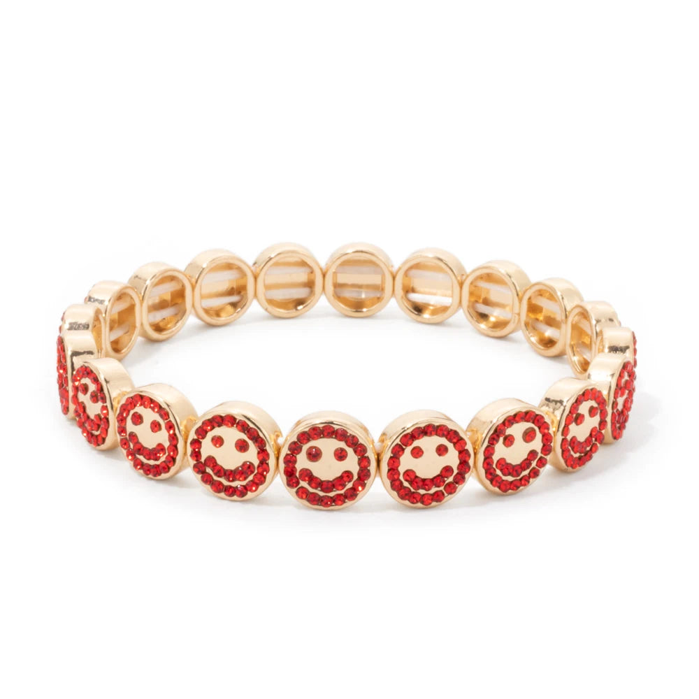 2024 New Happy Bangle Paved Diamond Enamel Beaded Bracelets For Women Boho Gold Color Elastic Bracelets