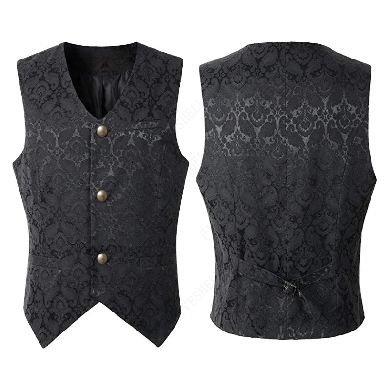 Men Steampunk Renaissance Cosplay Medieval Gothic Waistcoat Vest Vintage Vicotiran Jacquard Swallow Top Noble Fiveshell Costume