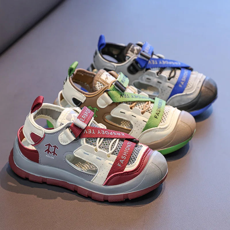 Children Casual Shoes Hollowed-out Kids Sandals Sports Running 2025 Summer New Students Flat Shoes Toes Capped Non-slip Trendy Children Shoes