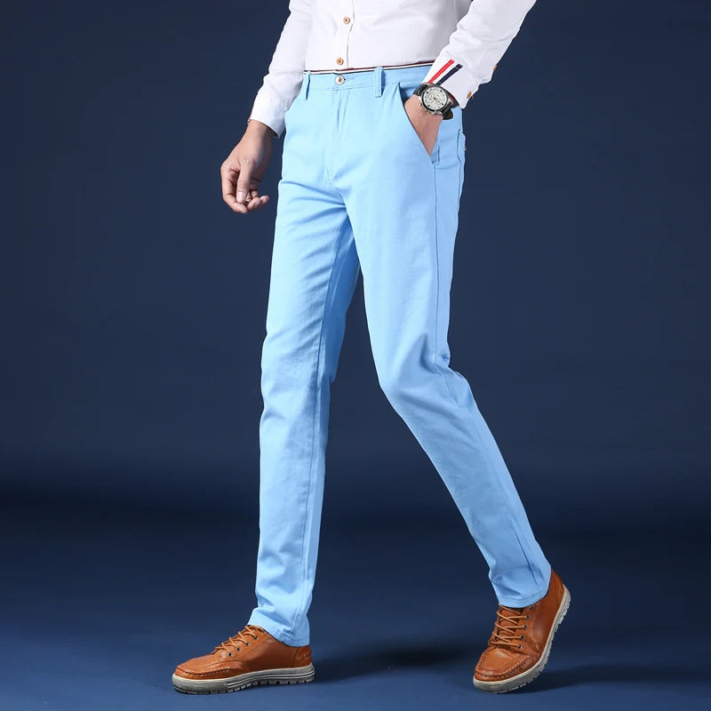 Men Pants 2024 New Classic Style Cotton Elastic Slim Fit Office Trouser Business Casual Solid Straight Suit Pant Men's Clothing