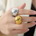 316L Stainless Steel Statement Rings For Women Men Shiny Surface Cocktail Rings Gold-Plated Smooth Waterproof Fashion Jewelry