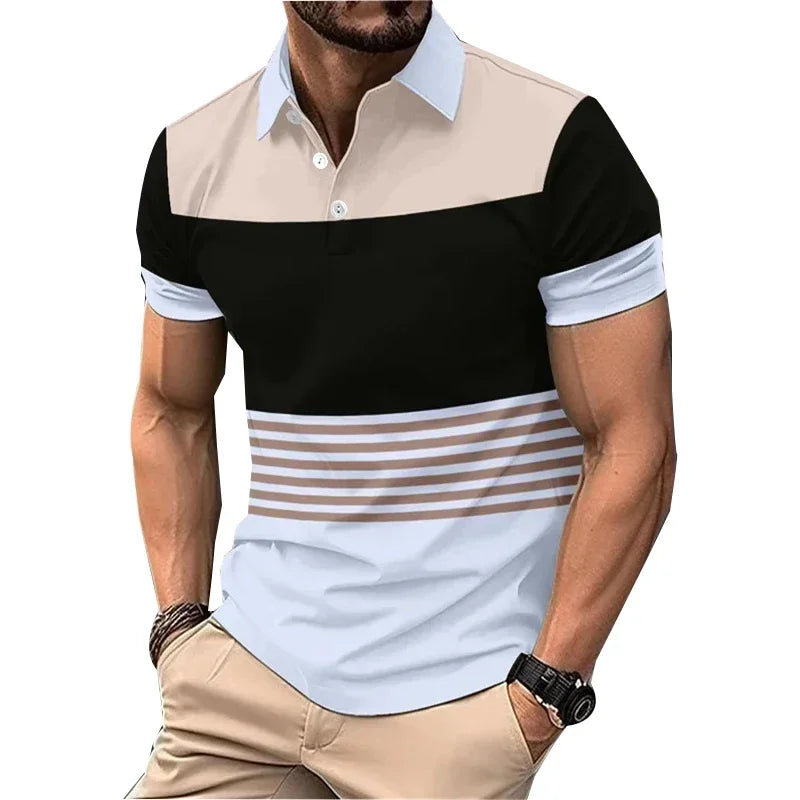 Men Polo Shirt  Summer Casual Polo Shirt  Short Sleeve Fashion Spell Color Lapel Polo Shirt Men Personality Tops Polo Shirt