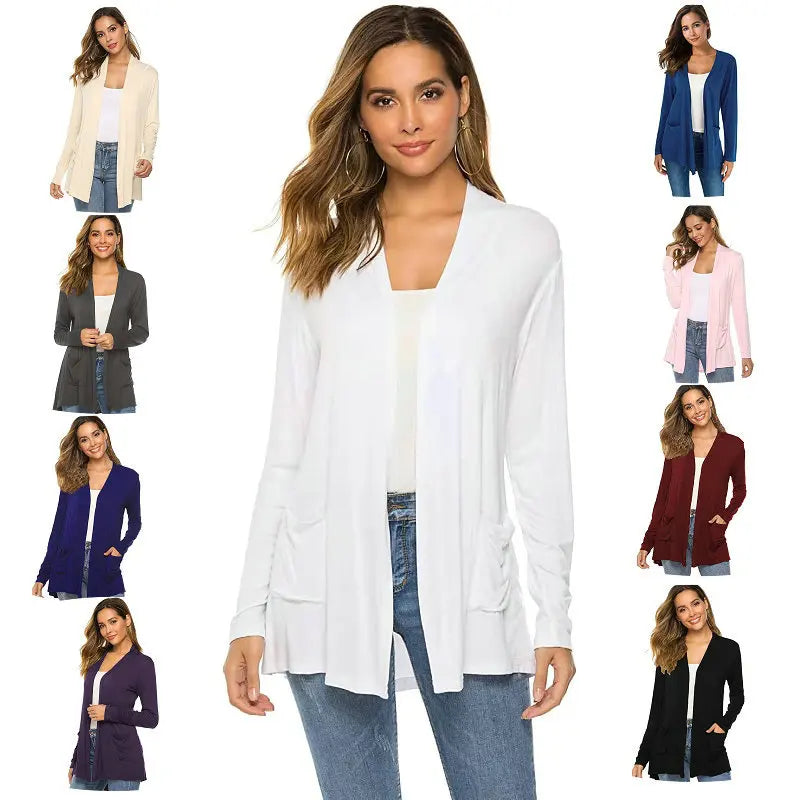Women's Knitted Cardigan for Spring and Summer Versatile Large Size Cardigan Medium to Long Length Long Sleeve Outcoat