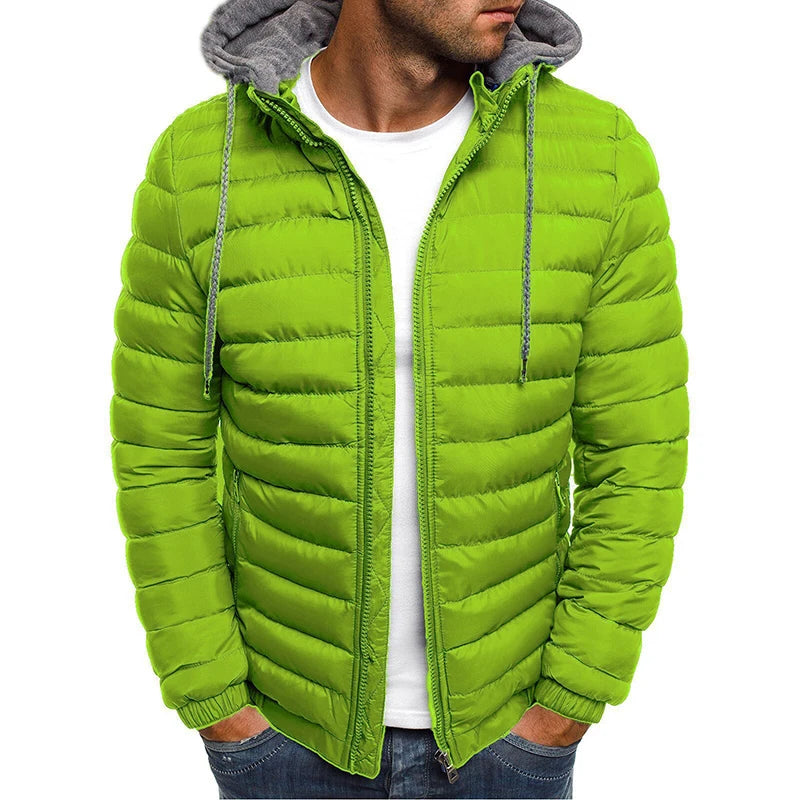 Men jacket 2025 thick stand up collar hooded solid color winter jacket men waterproof and warm business casual men jacket S-3XL