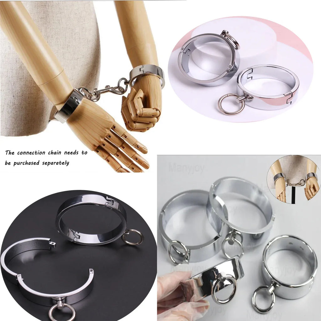 Stainless Steel Slave Handcuffs Restraint Rings Wrist Lock Ankle Cuffs Restraints Legcuffs Erotic Slave Sex Furniture Adult Toys