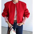 MUJER Red Zipper Bomber Jackets for Women Soft Cropped Jackets Woman 2025 Long Sleeve Woman's Sports Jacket New in Outerwears