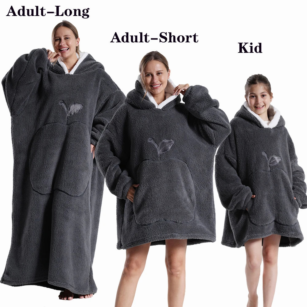 Winter Hoodies Sweatshirt Women Men Pullover Extra Long Warm Soft Fleece Giant TV Oversized Blanket with Long Flannel Sleeves