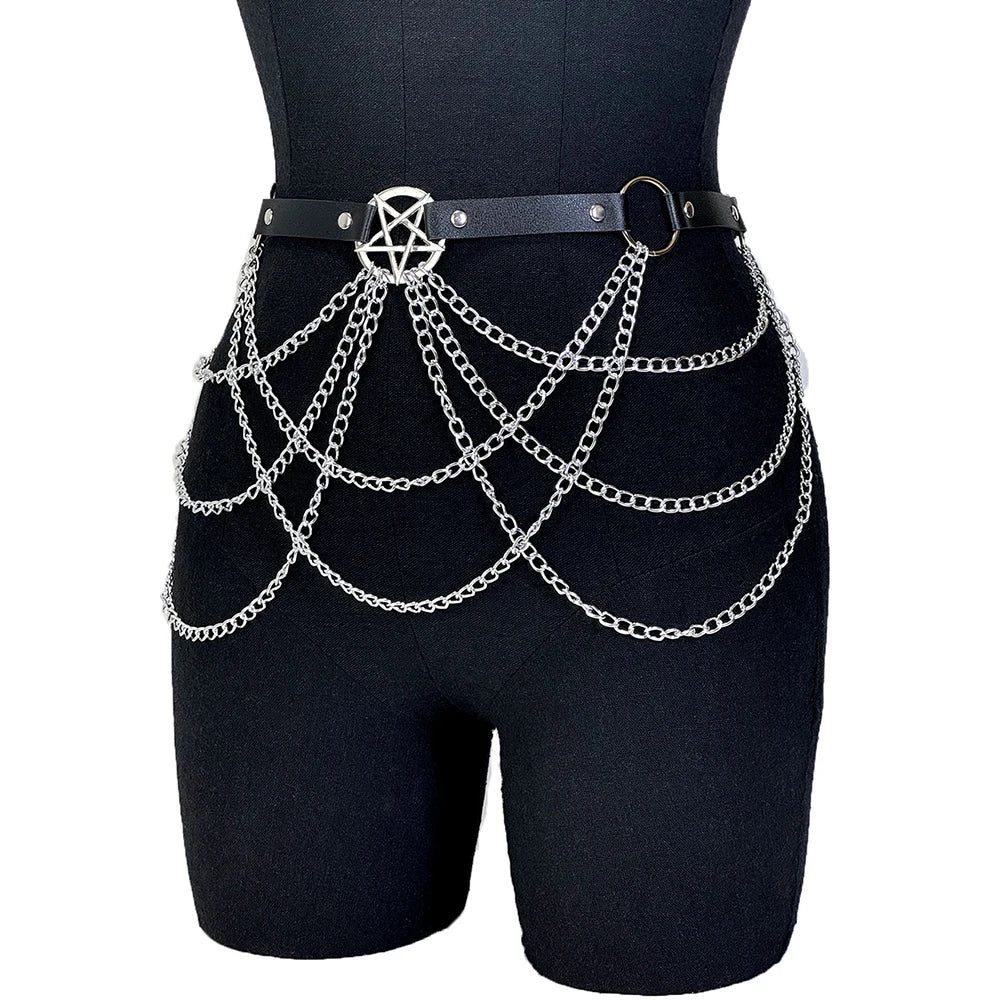 Women Fashion Belt Chain Street Style Belt With Chain Gothic harness chain bustier Harness Waist Belt Clothing Accessorie