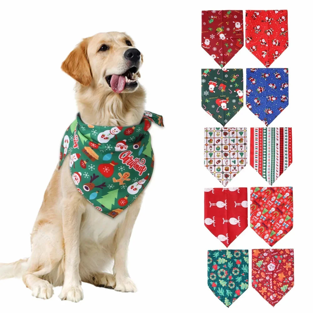 Festive Pet Bandanas  Print Dog Cat Bibs Holiday Themed Triangle Scarf Pet Drool Towel Xmas Animal Accessories