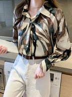 Women Blouse Autumn 2025 Top Vintage Button Up Shirts Female Blouses chic Long Sleeve Chiffon Printing Office Lady tops