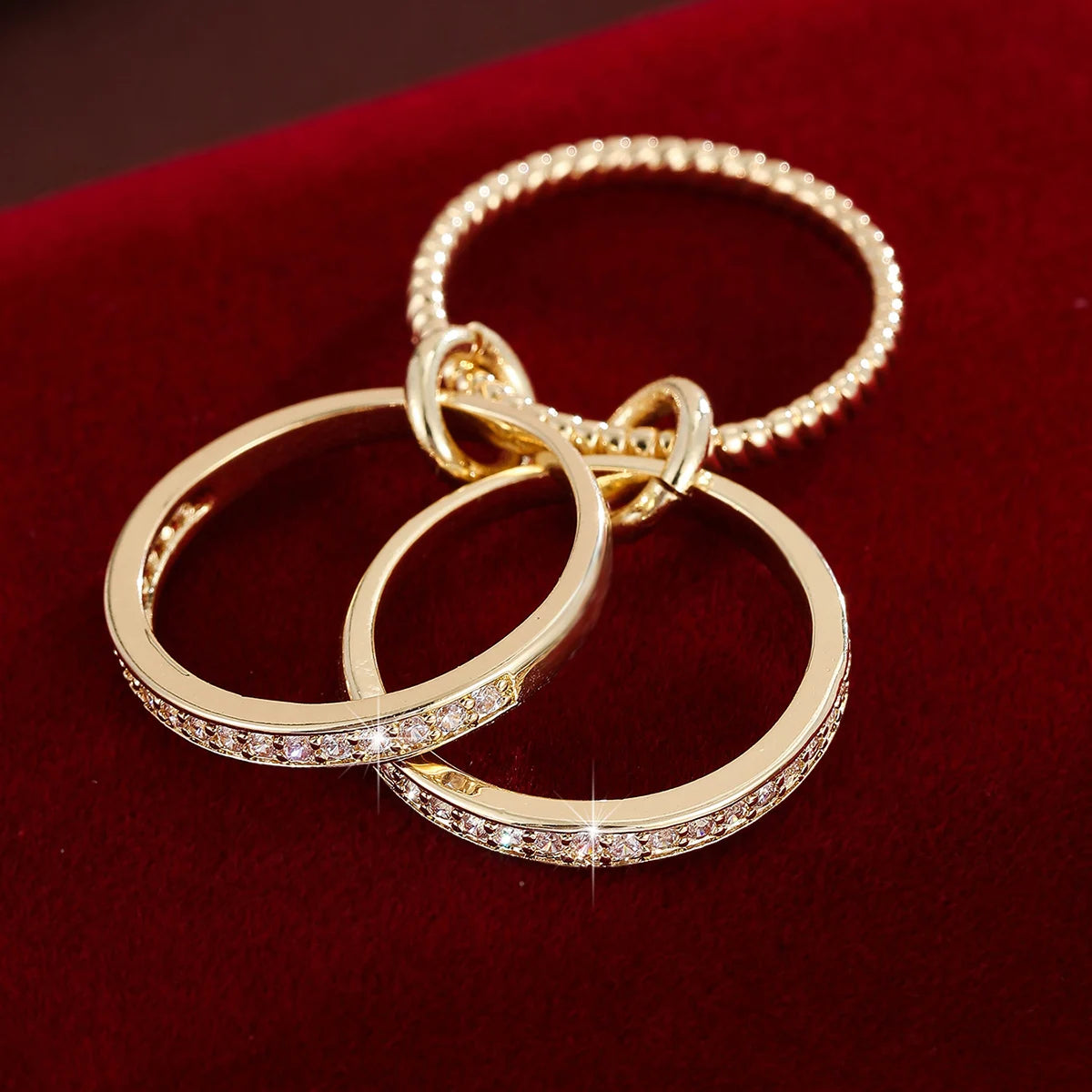 Trendy Interlocking Stackable Rings for Women Statement Ring Stack Set with Cubic Zirconia Stacking Jewelry