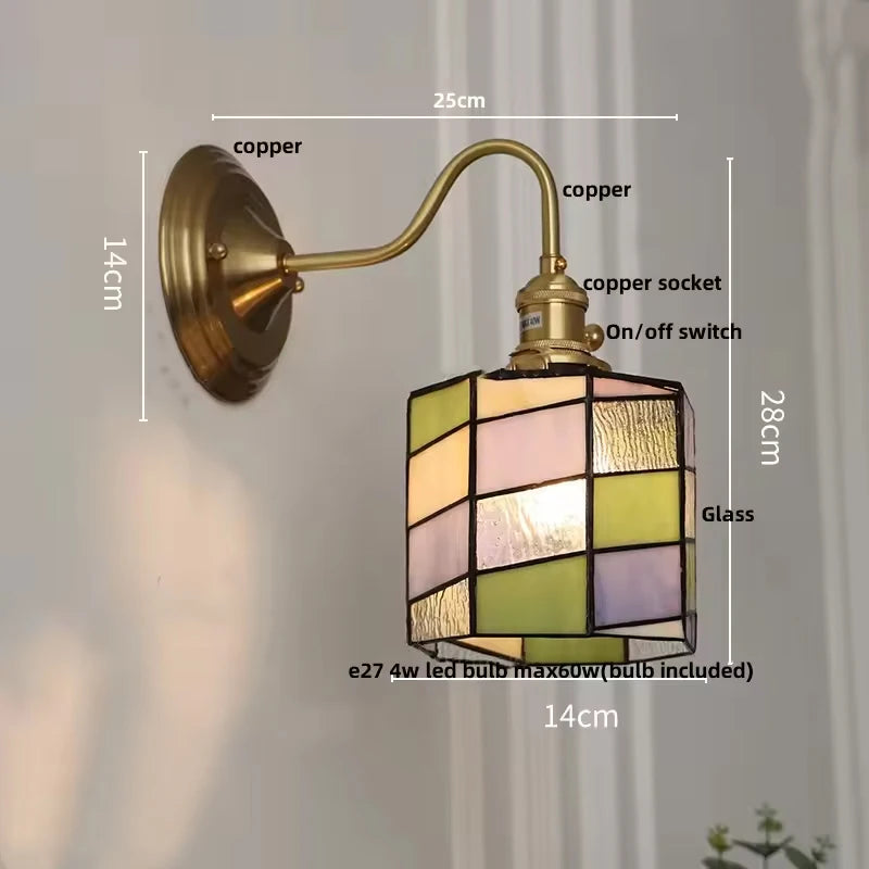 Bedroom headboard Tiffany living room background wall light light luxury Nordic American retro corridor corridor all copper wall