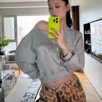 women's hoodies Hoodies Autumn Streetwear Off Shoulder Seductive Cropped All-match Sweatshirts Baggy Fashion Print Design Aesthetic Casual