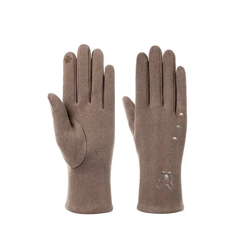 Fashion  Glove Women Vintage Winter Touch Screen Full Finger Warm Windproof Cycling Driving Female Lady Gloves Mittens