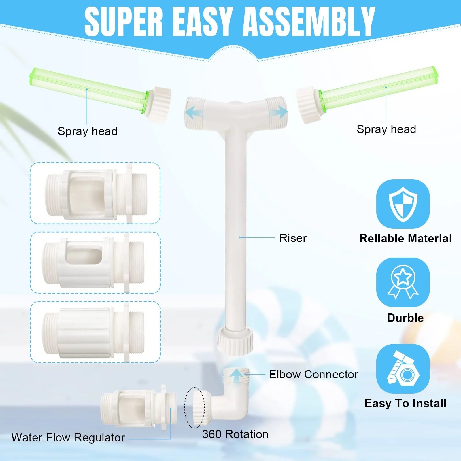Pool Fountain Dual Spray Water Fountains for Above Ground/Inground Pools 2-in-1 Adjustable Waterfall Pool Sprinkler Fountain