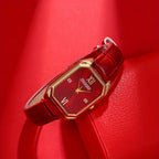 Luxury Women's Watches Elegant Womens Quartz Watch Analog Red PU Leather Designer Square Dial Wrist Watch Ideal Choice for Gifts